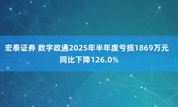 宏泰证券 数字政通2025年半年度亏损1869万元  同比下降126.0%